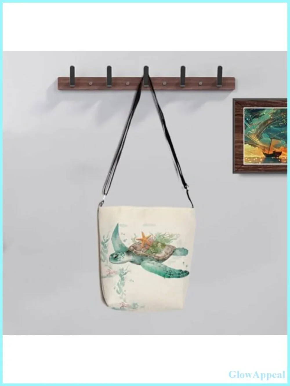 Watercolor Sea Turtle Messenger Bag Crossbody Canvas Handbag